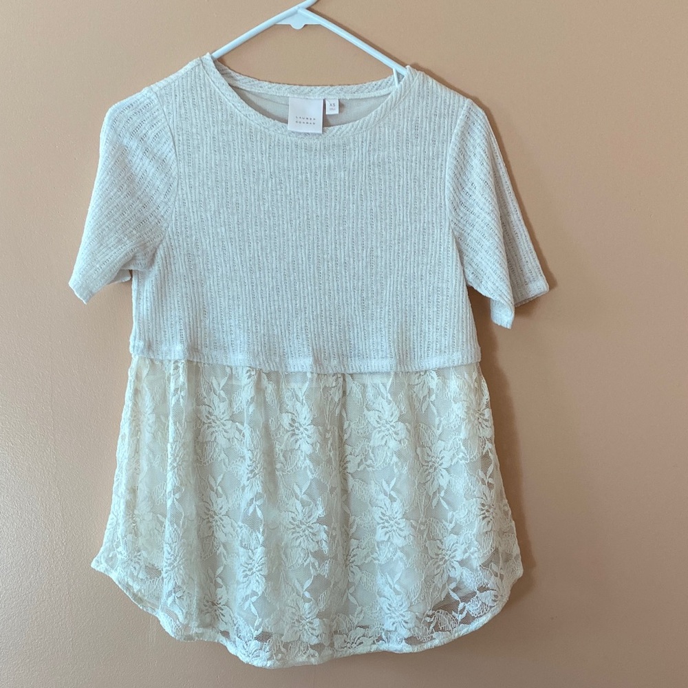 LC Lauren Conrad Textured Knit Top in White and Cream